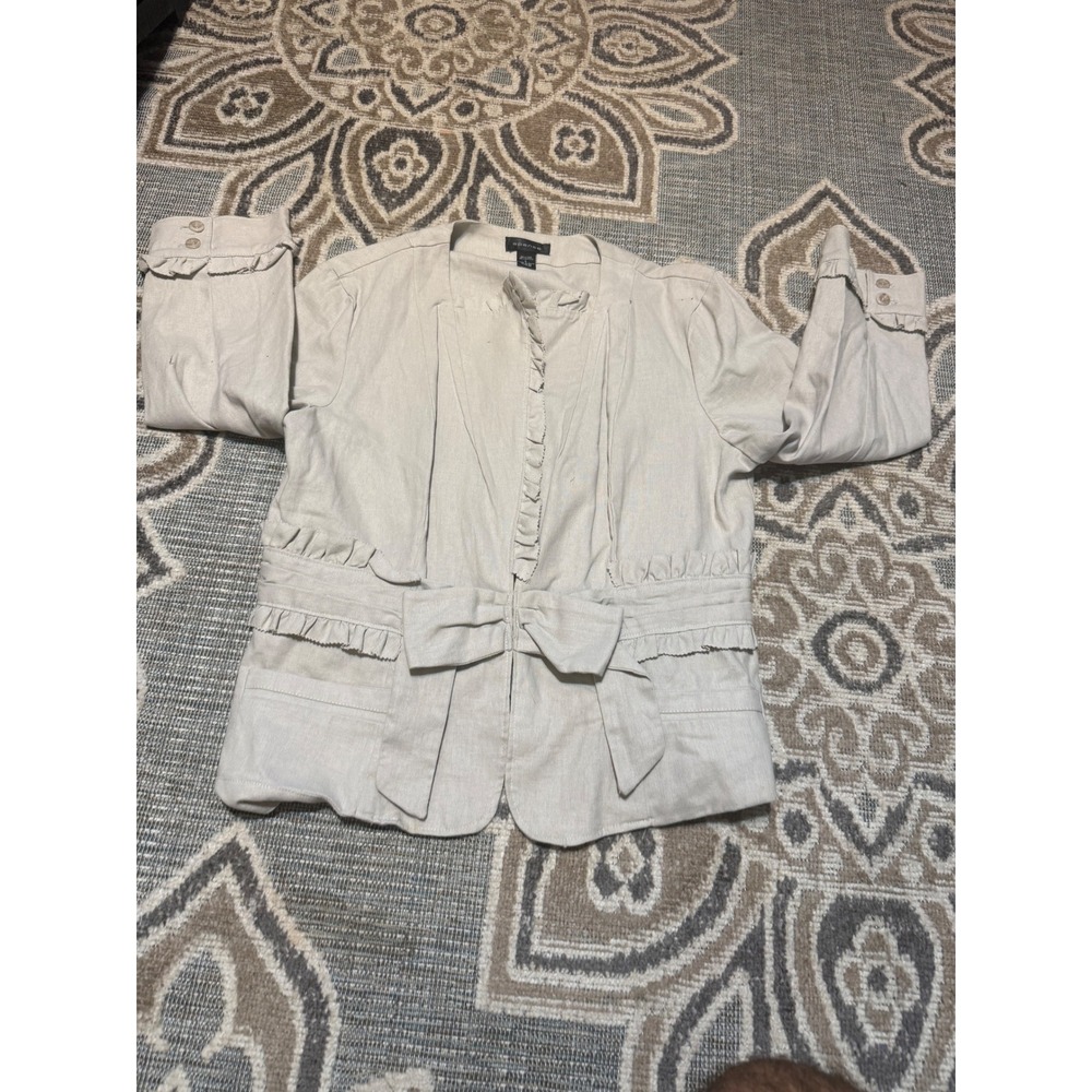 Spense Womens Beige Linen Blend Ruffle Bow Blazer Jacket Size L